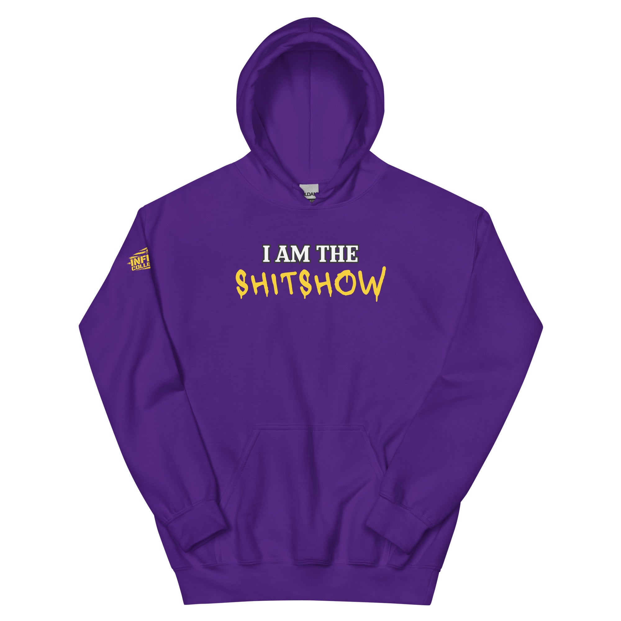 I Am The Shitshow Hoodie Yellow on Purple Hoodie  Infidel Collective