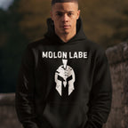 Molon Labe Spartan helmet front print black hoodie from Infidel Collective
