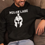 Molon Labe Spartan helmet front print black hoodie from Infidel Collective
