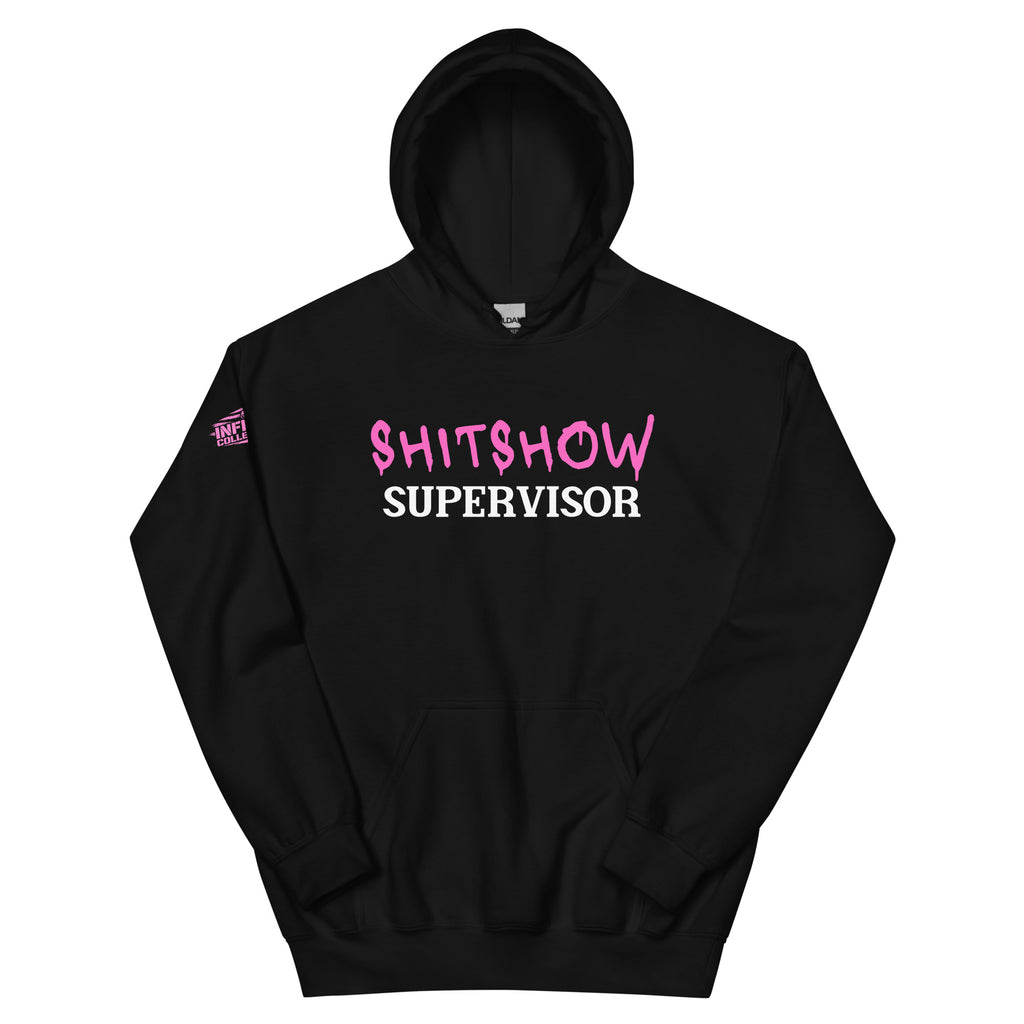 Shitshow Supervisor Pink on Black Hoodie  Infidel Collective