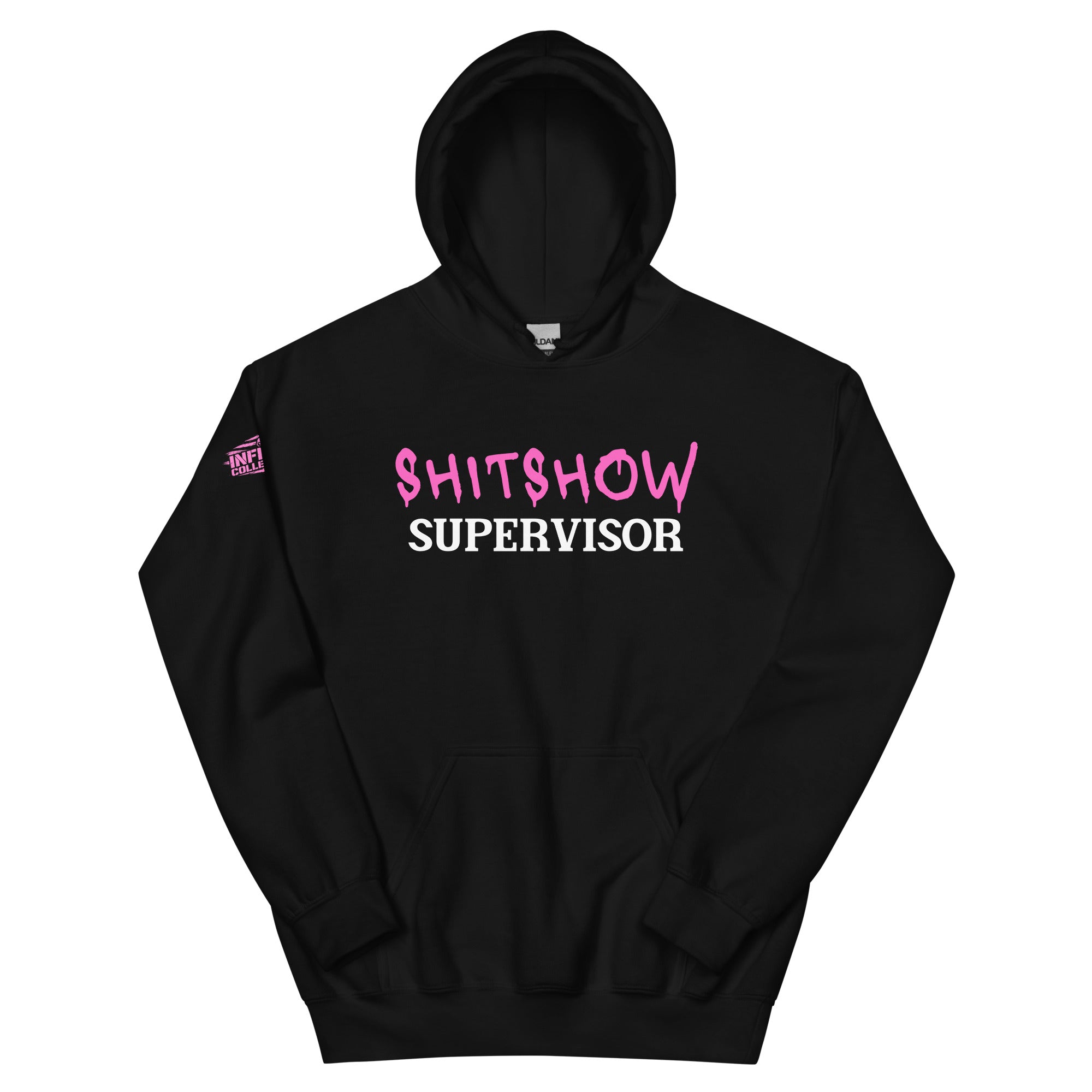 Shitshow Supervisor Pink on Black Hoodie  Infidel Collective