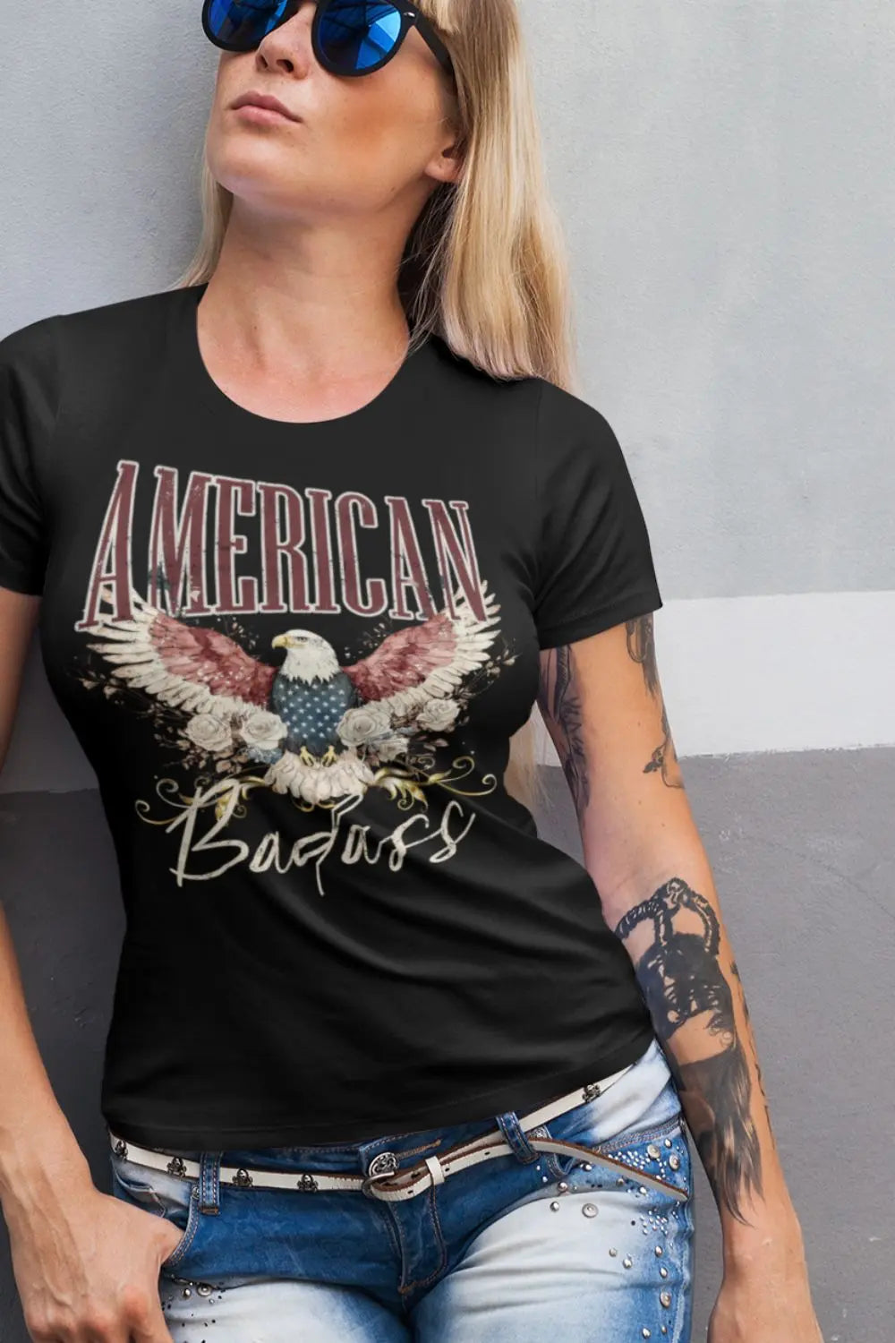 T-Shirt  Fourth of July T-Shirt: American Badass Eagle Black Graphic Tee Infidel Collective