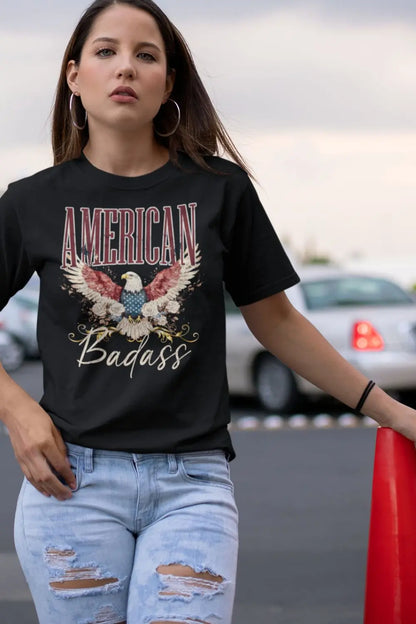 T-Shirt  Fourth of July T-Shirt: American Badass Eagle Black Graphic Tee Infidel Collective