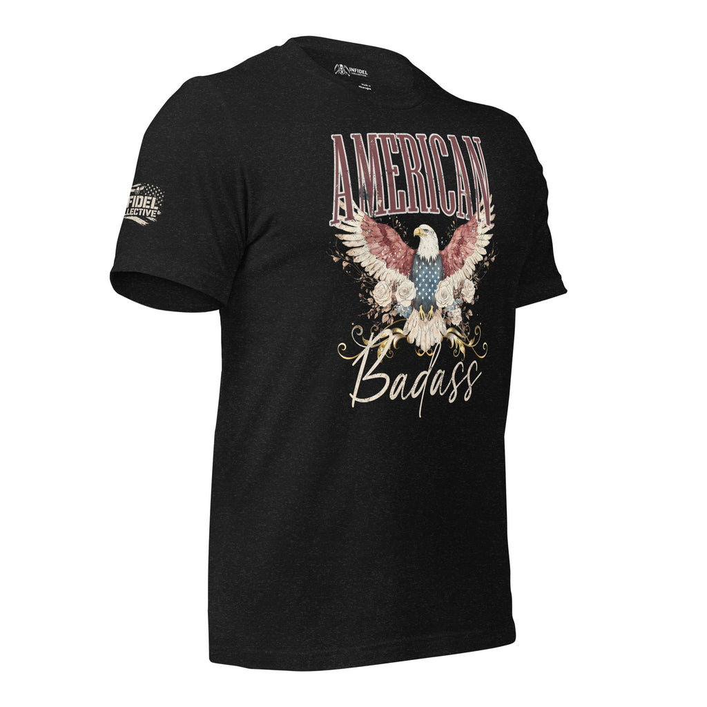 American Badass eagle patriotic women’s front print black tee from Infidel Collective