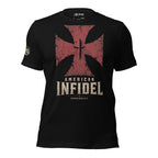 American Infidel red crucible cross graphic black tee from Infidel Collective