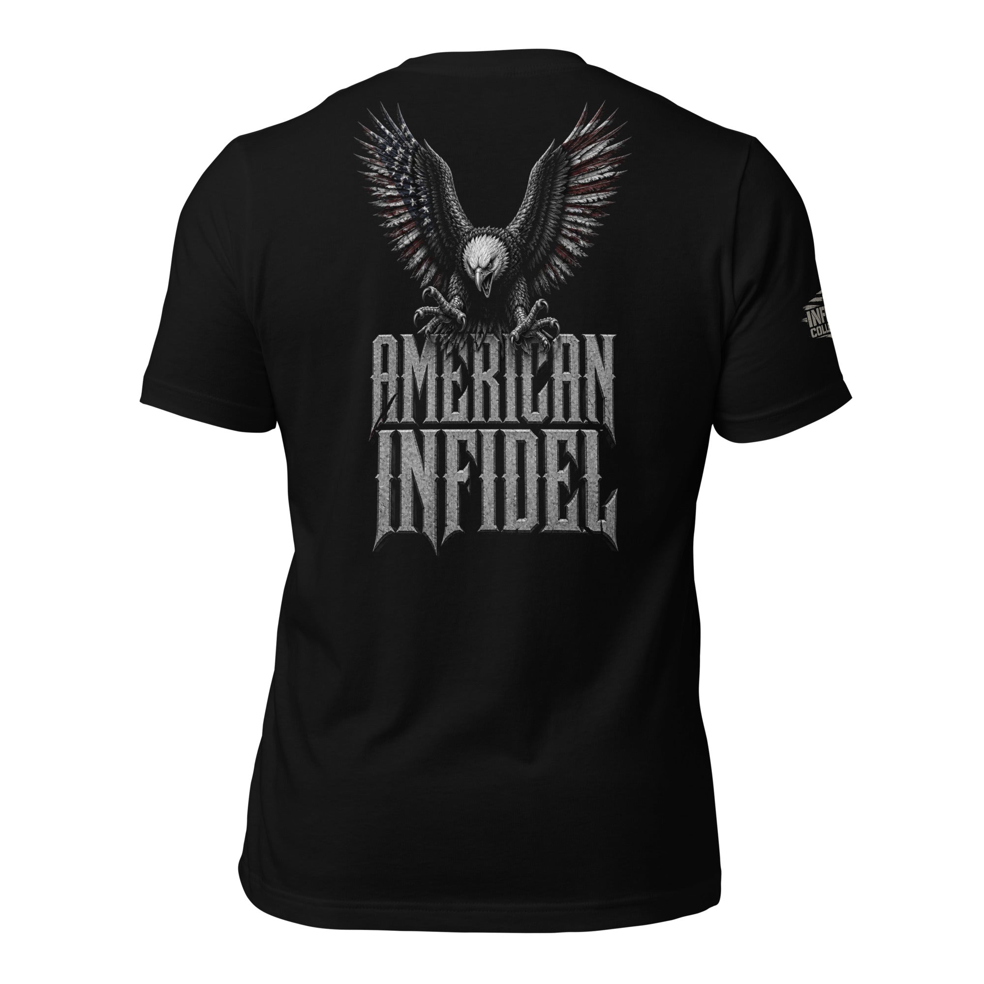 American Infidel eagle attack back print black tee from Infidel Collective