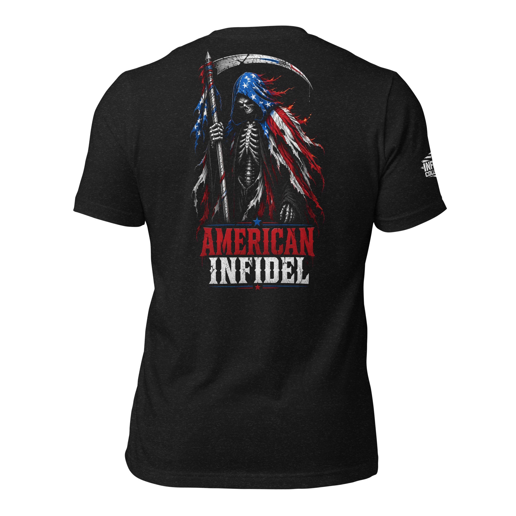 American Infidel flag reaper back print black tee from Infidel Collective