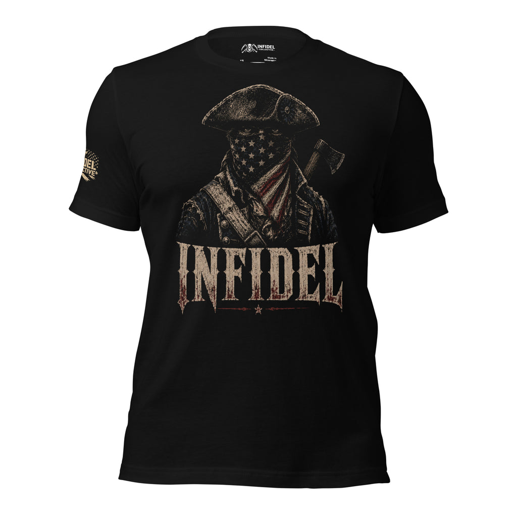 American Infidel patriot raider front graphic black tee from Infidel Collective