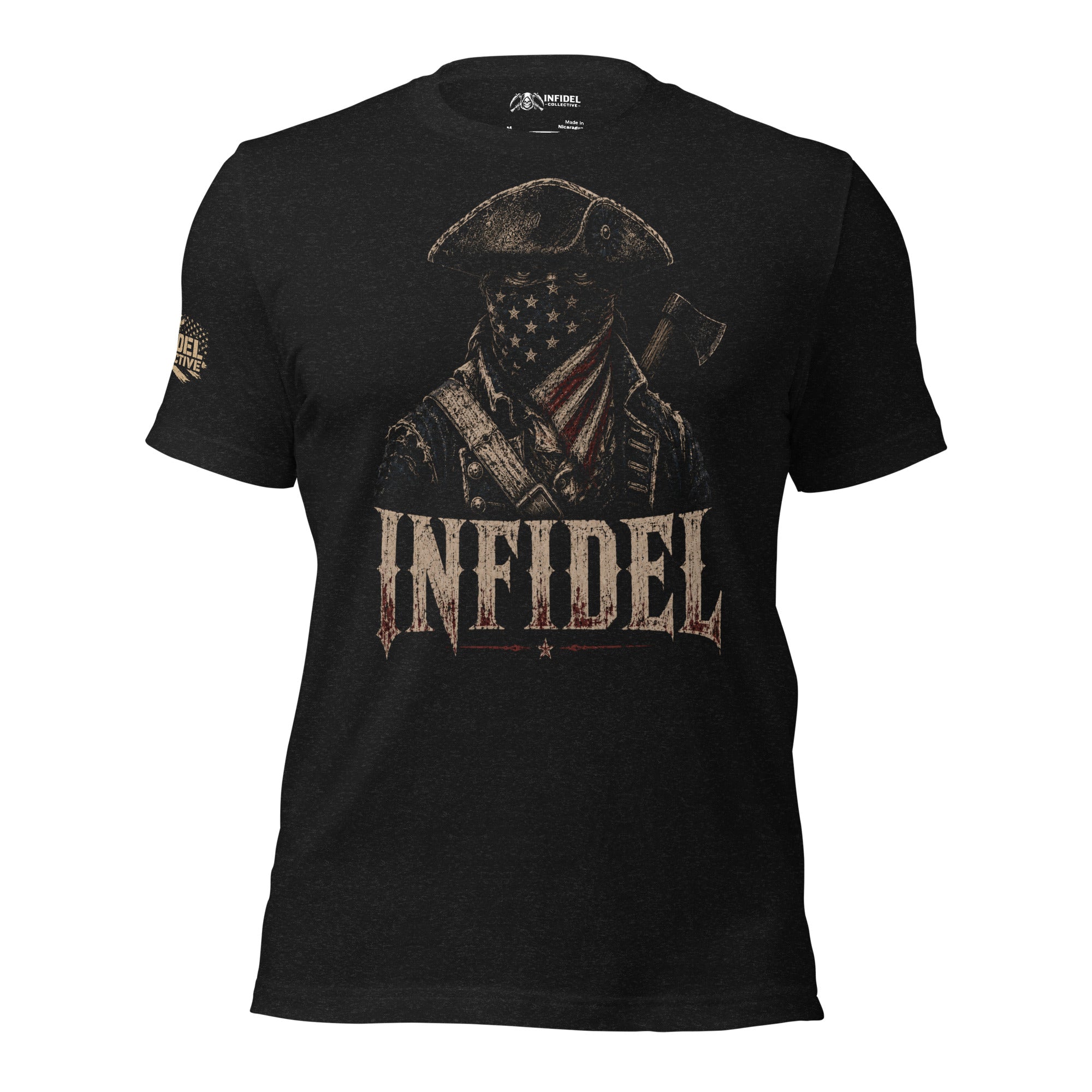 American Infidel patriot raider front graphic black tee from Infidel Collective