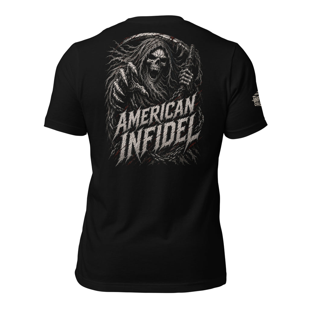 American Infidel Reaper Wings back print black tee from Infidel Collective