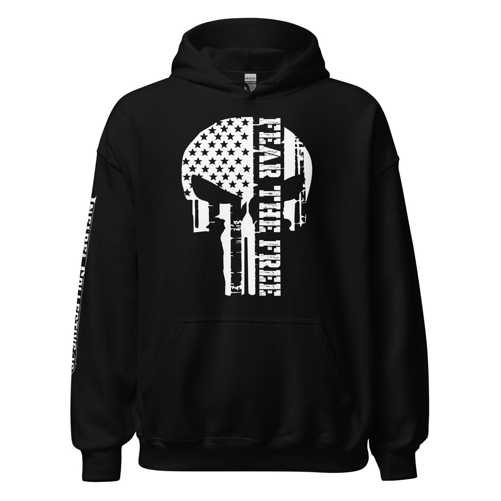 American Infidel skull flag front print black hoodie from Infidel Collective