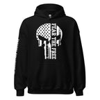 American Infidel skull flag front print black hoodie from Infidel Collective