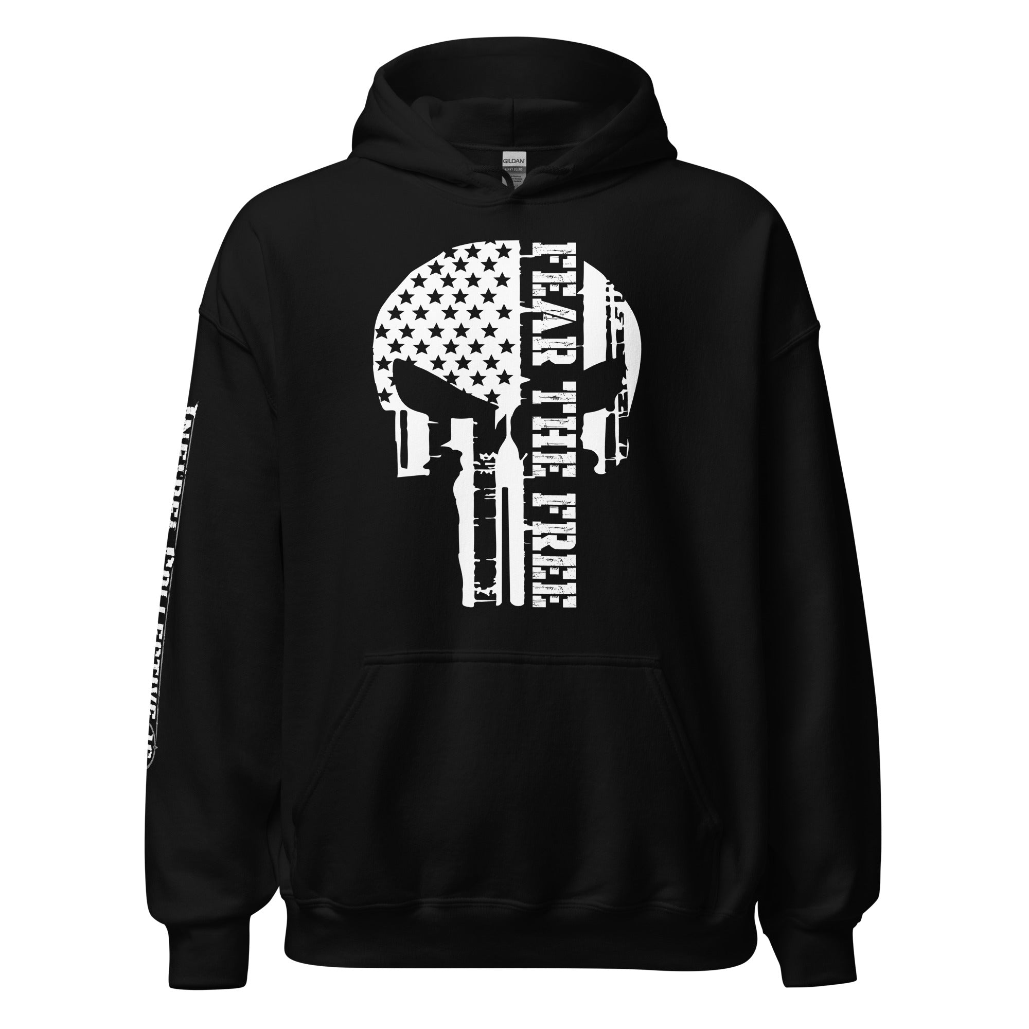 American Infidel skull flag front print black hoodie from Infidel Collective