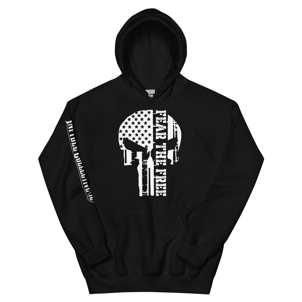 American Infidel skull flag front print black hoodie from Infidel Collective