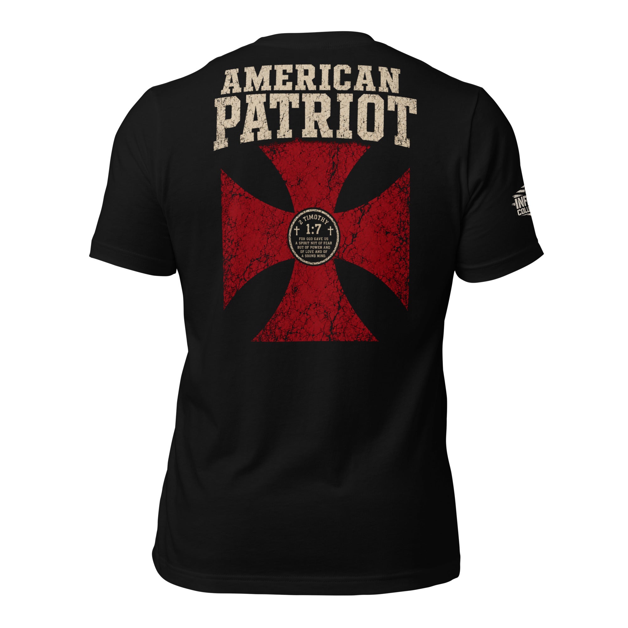 American Patriot 1:7 red cross graphic black tee from Infidel Collective
