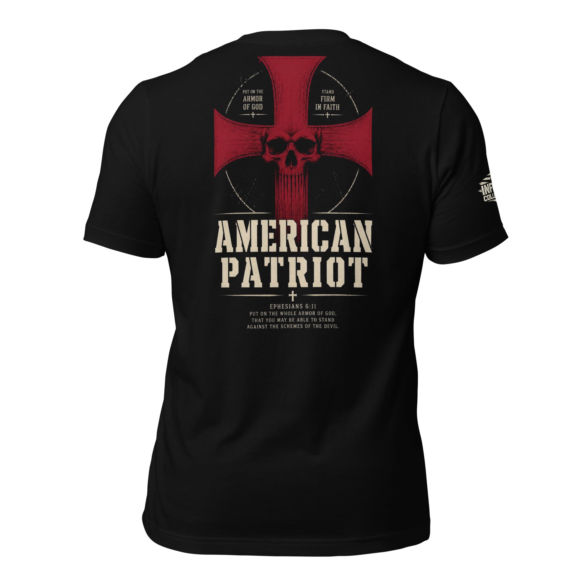 American Patriot Armor of God cross back print black tee from Infidel Collective