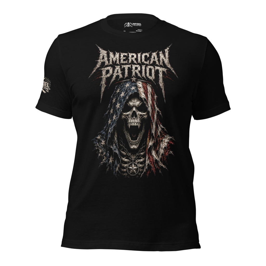 American Patriot Reaper front print black tee from Infidel Collective