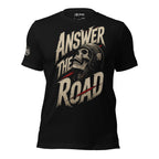 Answer the Road bold text graphic black tee from Infidel Collective
