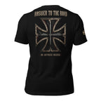 Answer to the Road iron cross back print black tee from Infidel Collective