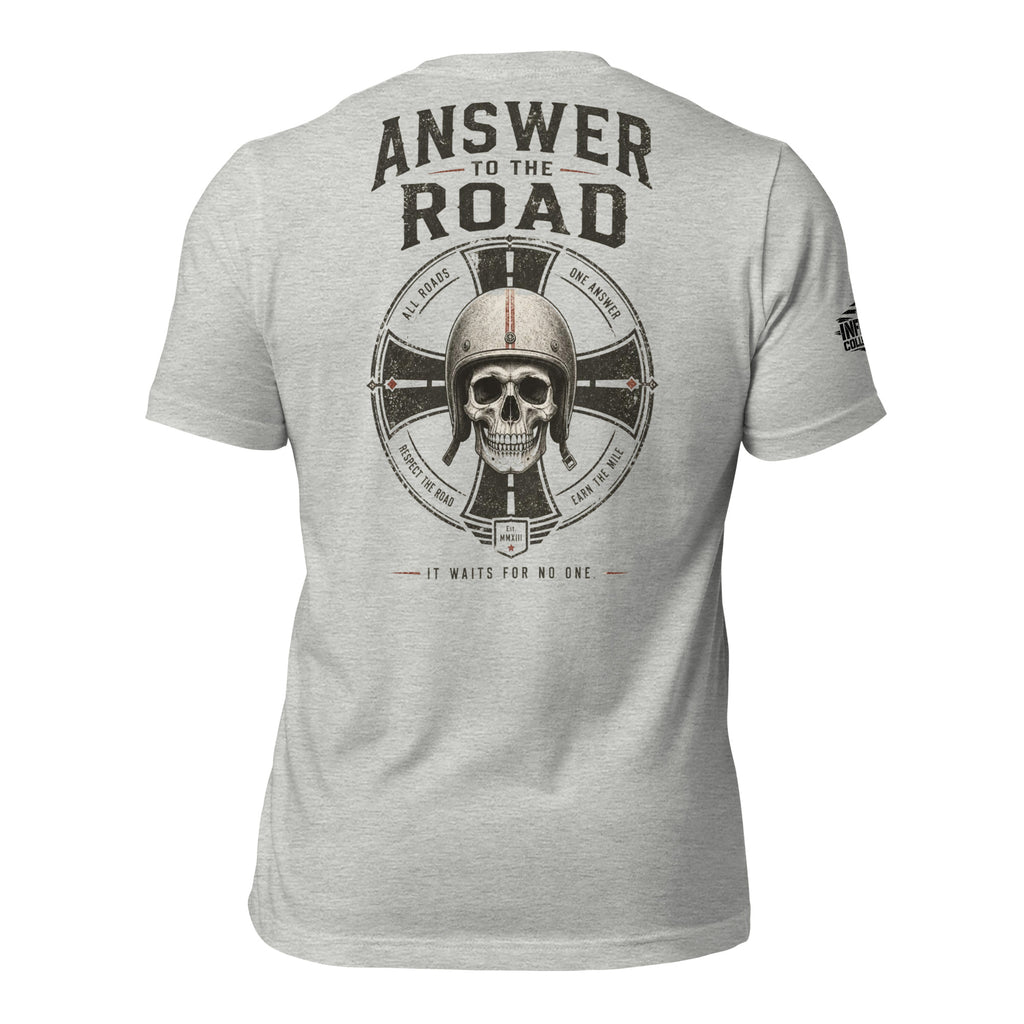 Answer to the Road iron cross skull back print gray tee from Infidel Collective