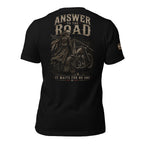 Answer to the Road lone rider highway back print black tee from Infidel Collective