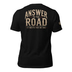 Answer to the Road no witness back print black tee from Infidel Collective