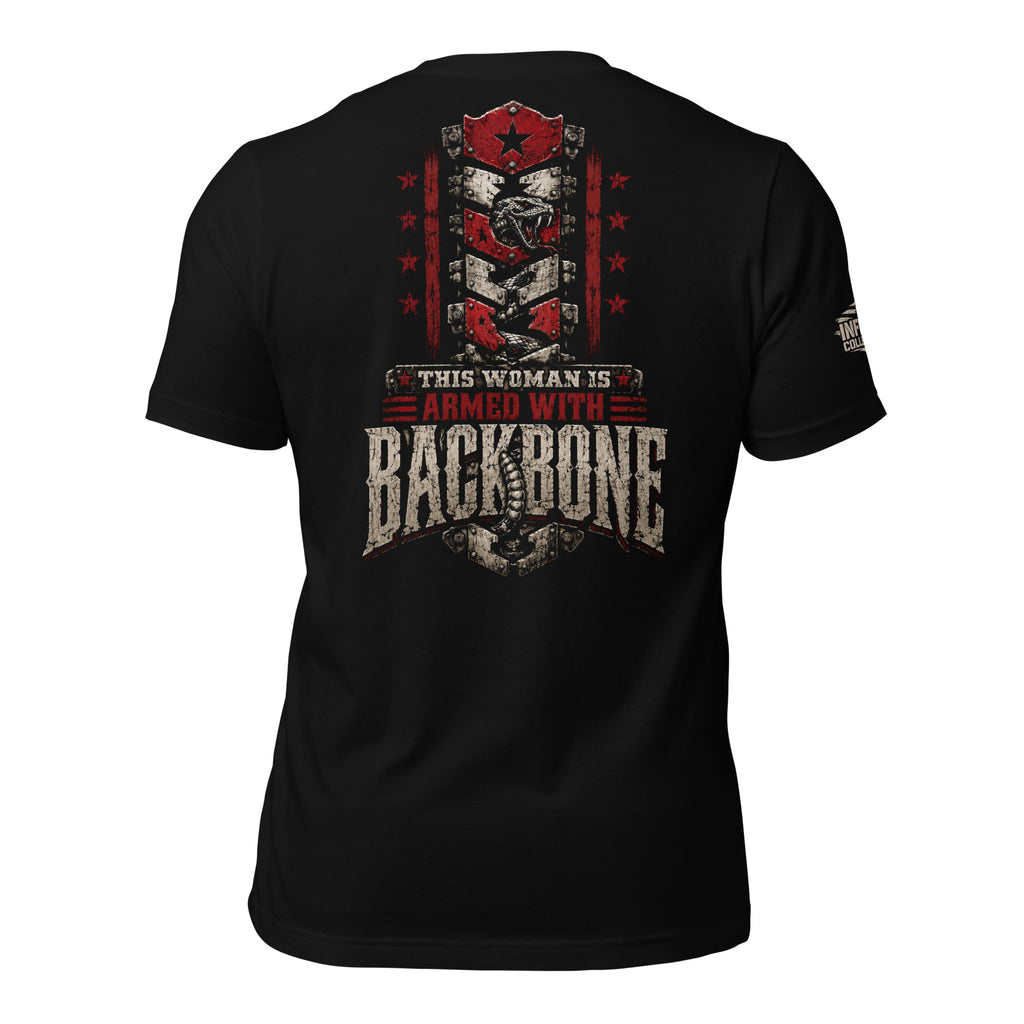 Armed With Backbone women rattlesnake shield graphic black tee from Infidel Collective