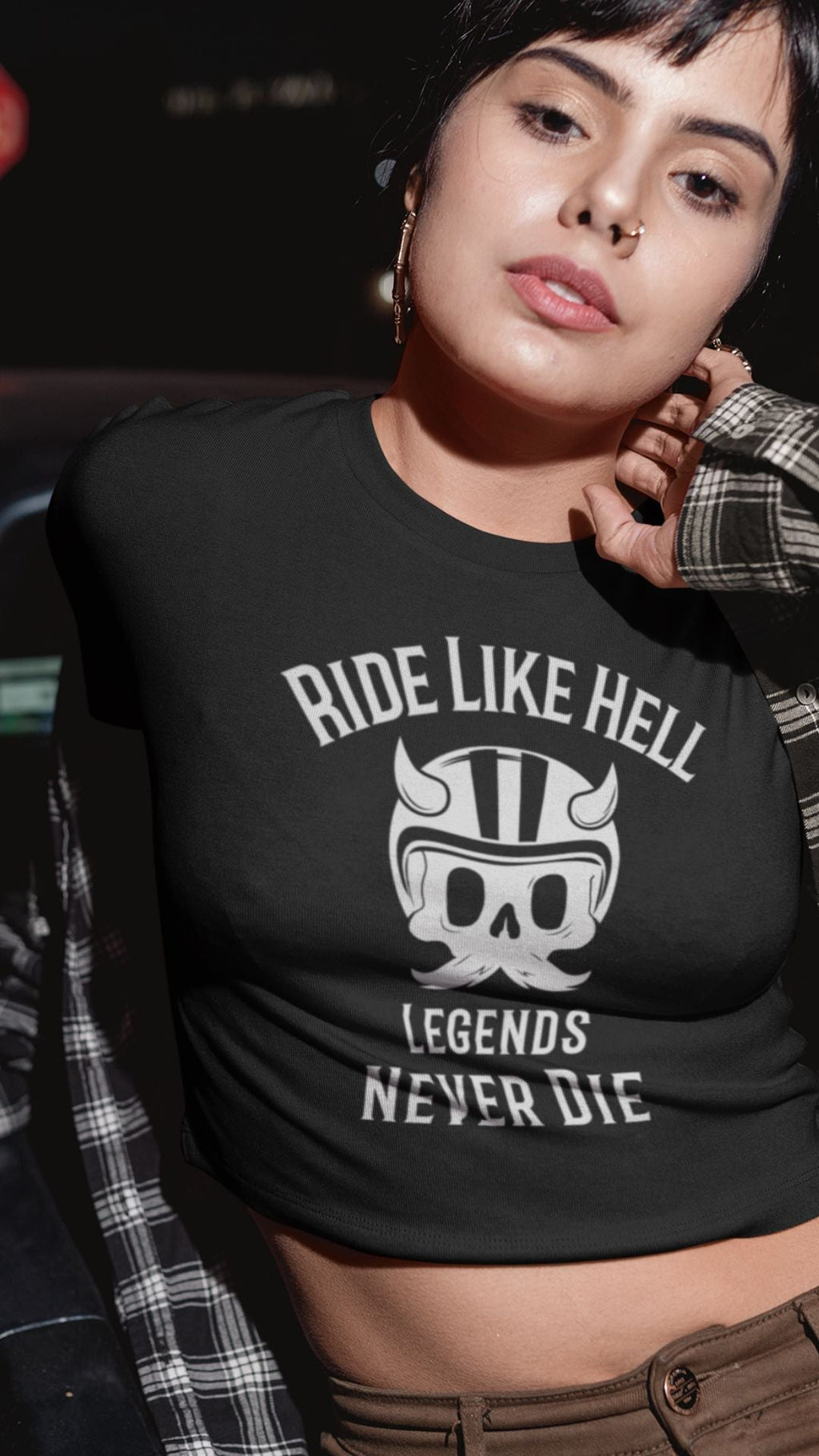 Crop Top  Crop Top NSFW – Ride Like Hell Biker Chick Skull Shirt for Women Infidel Collective