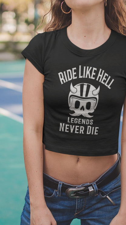Crop Top  Crop Top NSFW – Ride Like Hell Biker Chick Skull Shirt for Women Infidel Collective