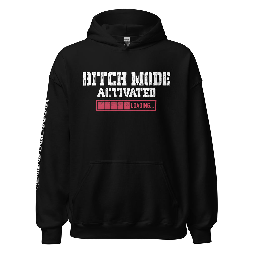 Bitch Mode Activated women’s front print black hoodie from Infidel Collective