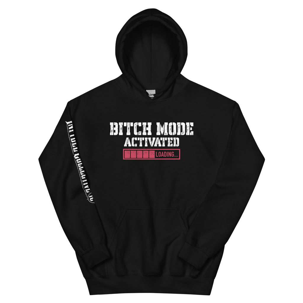 Bitch Mode Activated women’s front print black hoodie from Infidel Collective
