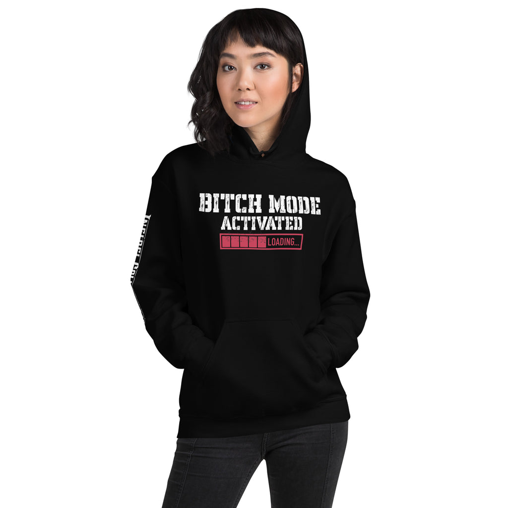 Bitch Mode Activated women’s front print black hoodie from Infidel Collective