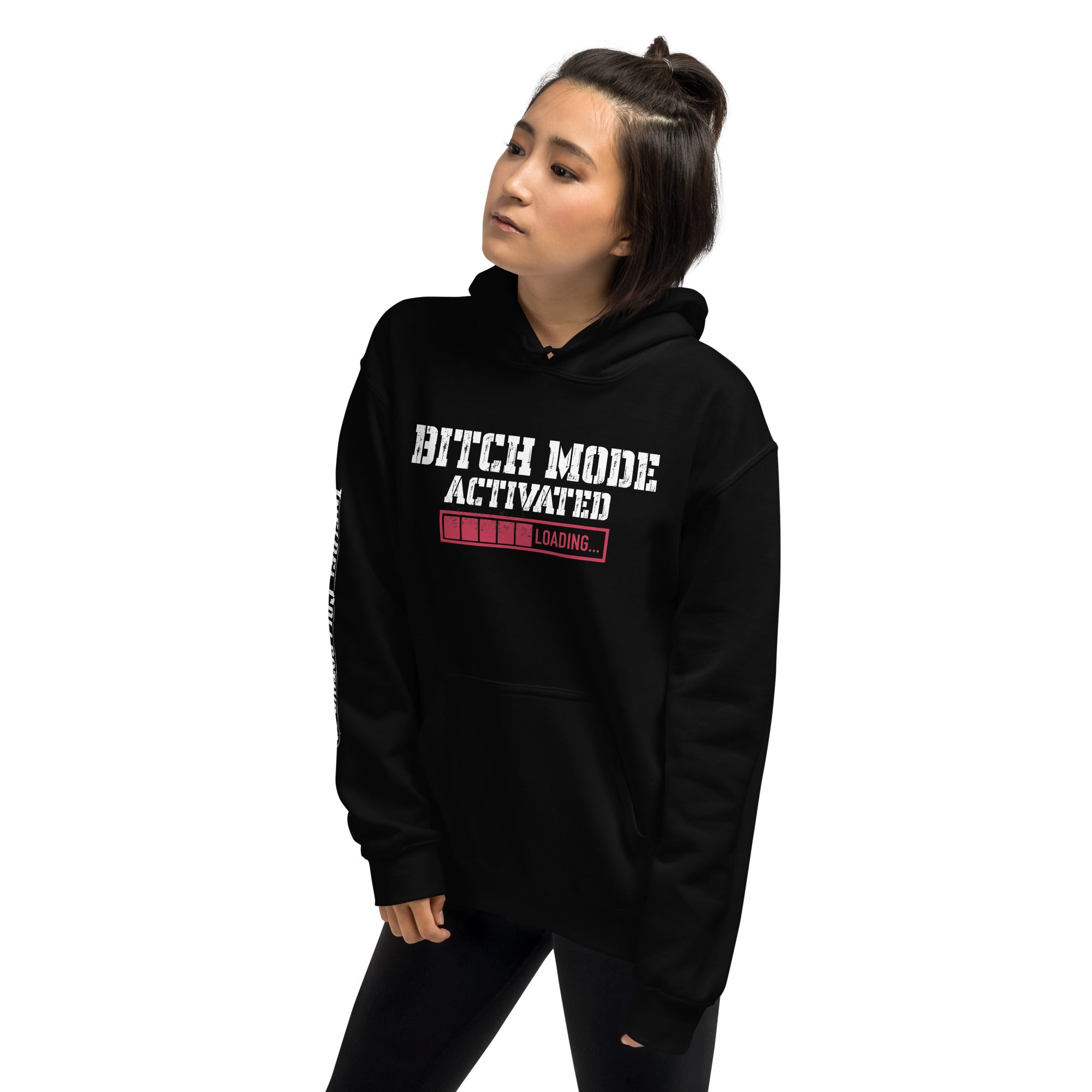 Bitch Mode Activated women’s front print black hoodie from Infidel Collective