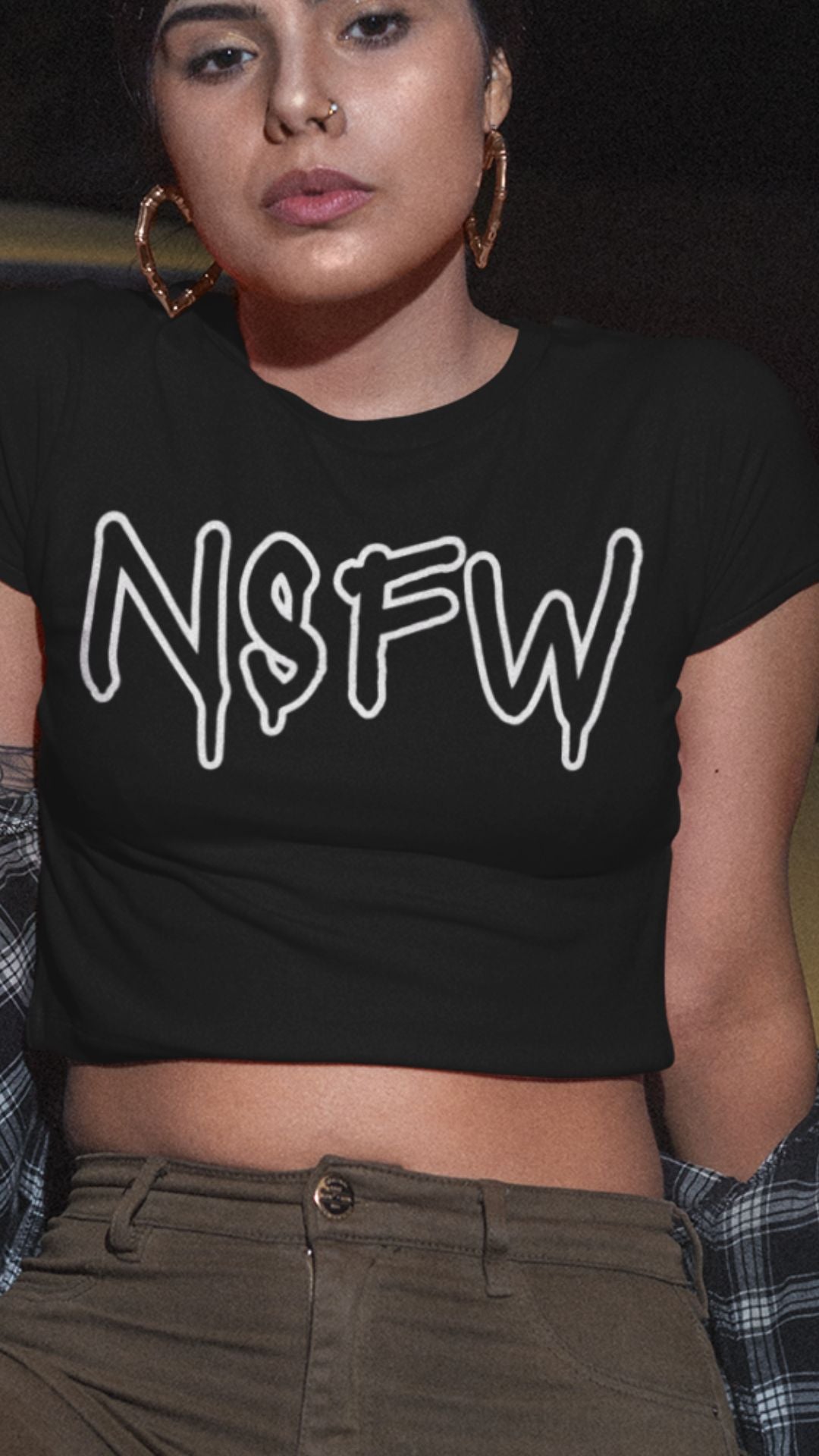 Crop Top  Crop Top NSFW – Graffiti Style Bold Graphic Black Shirt Infidel Collective