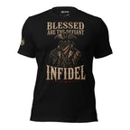 Blessed Are the Defiant Infidel front graphic black tee from Infidel Collective