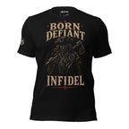 Born Defiant colonial man with axe graphic black tee from Infidel Collective
