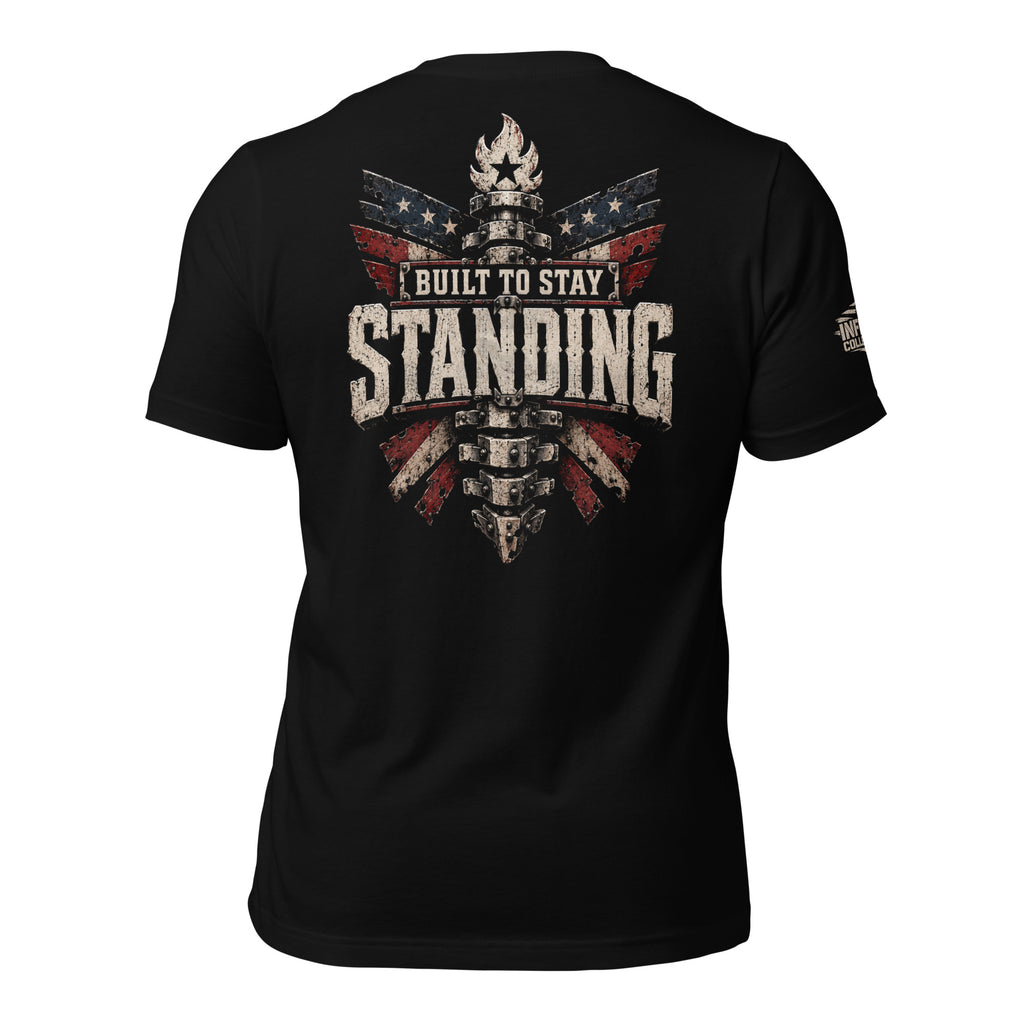 Built to Stay Standing women steel spine graphic black tee from Infidel Collective
