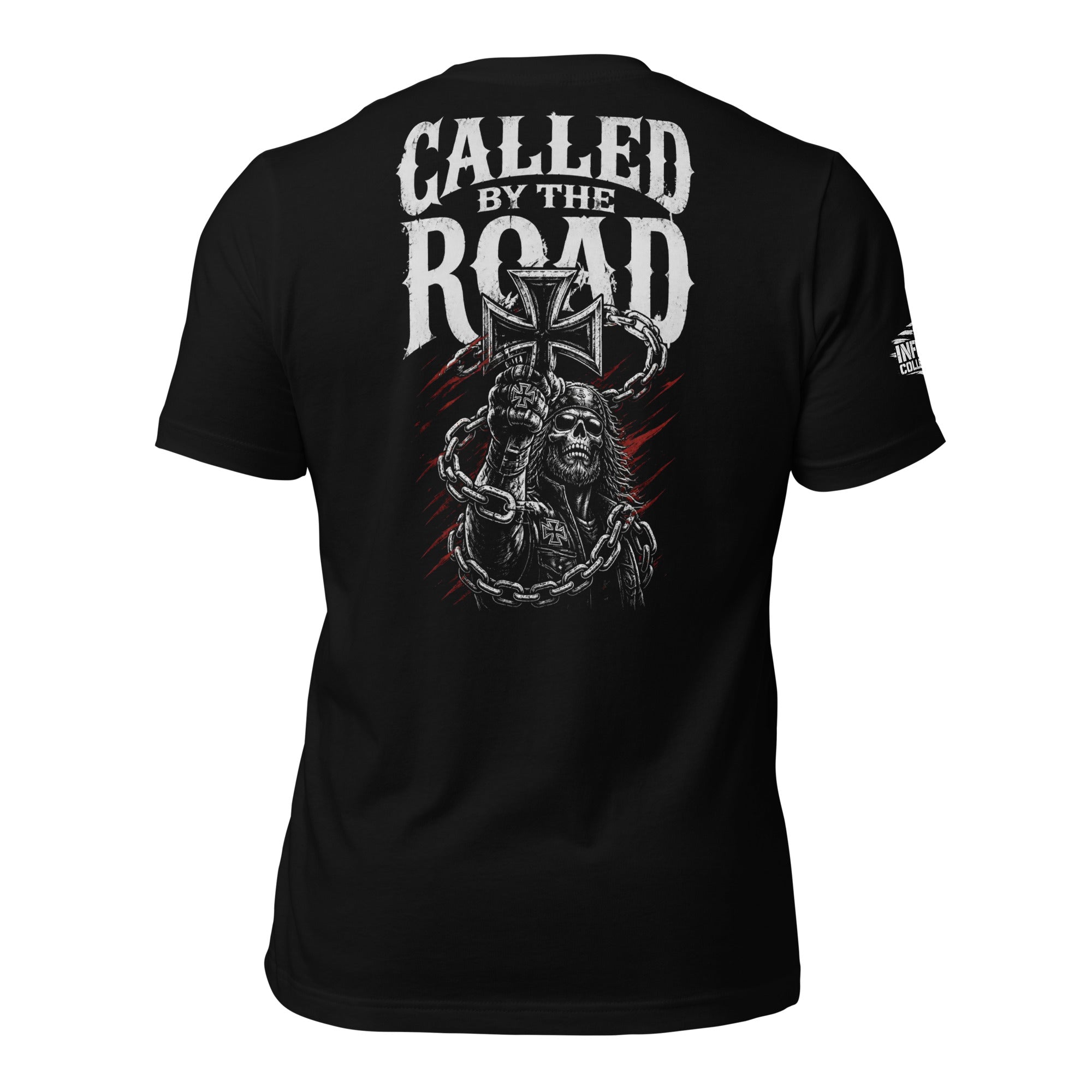 Called by the Road biker skull cross back print black tee from Infidel Collective