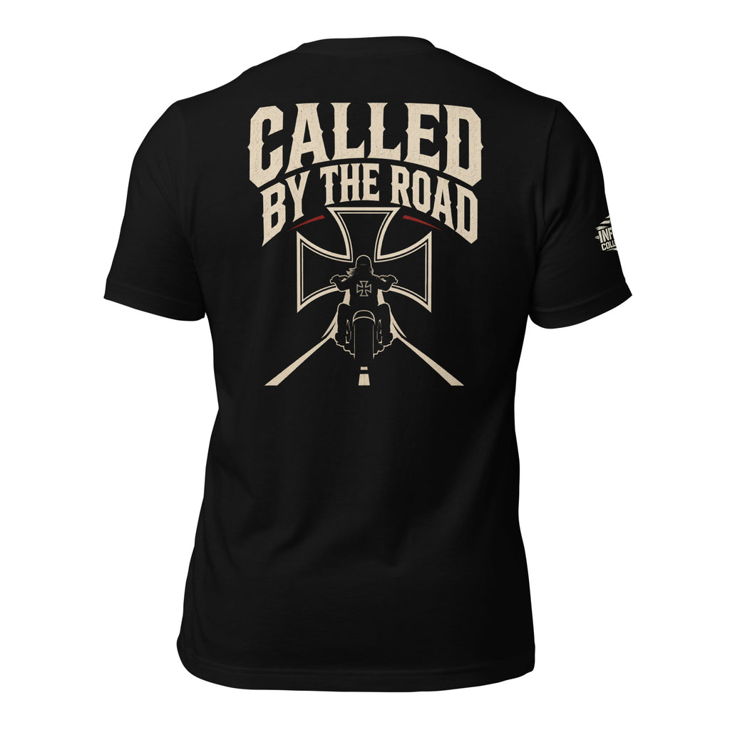 Called by the Road iron cross back print black tee from Infidel Collective