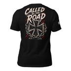 Called by the Road iron cross back print black tee from Infidel Collective