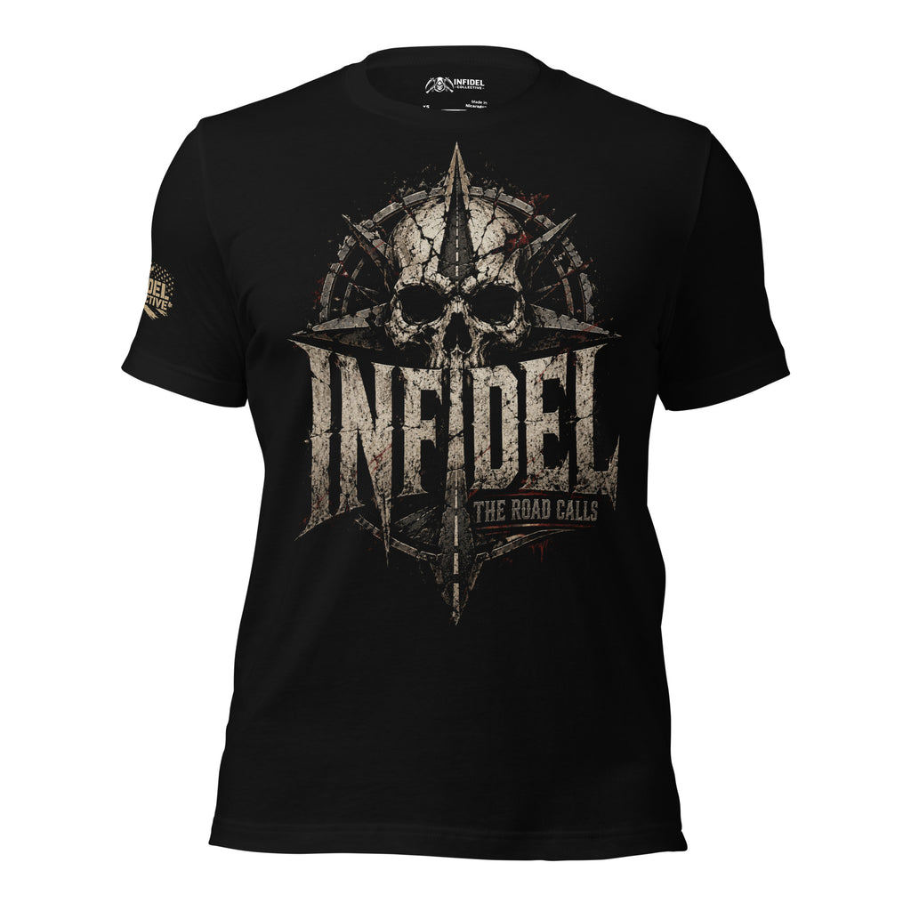 Called From All Directions road compass graphic black tee from Infidel Collective