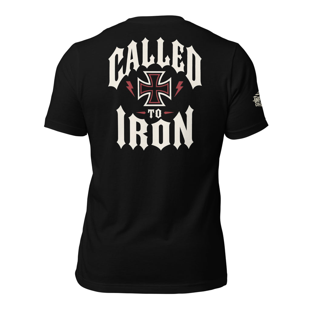Called to Iron iron cross back print black tee from Infidel Collective
