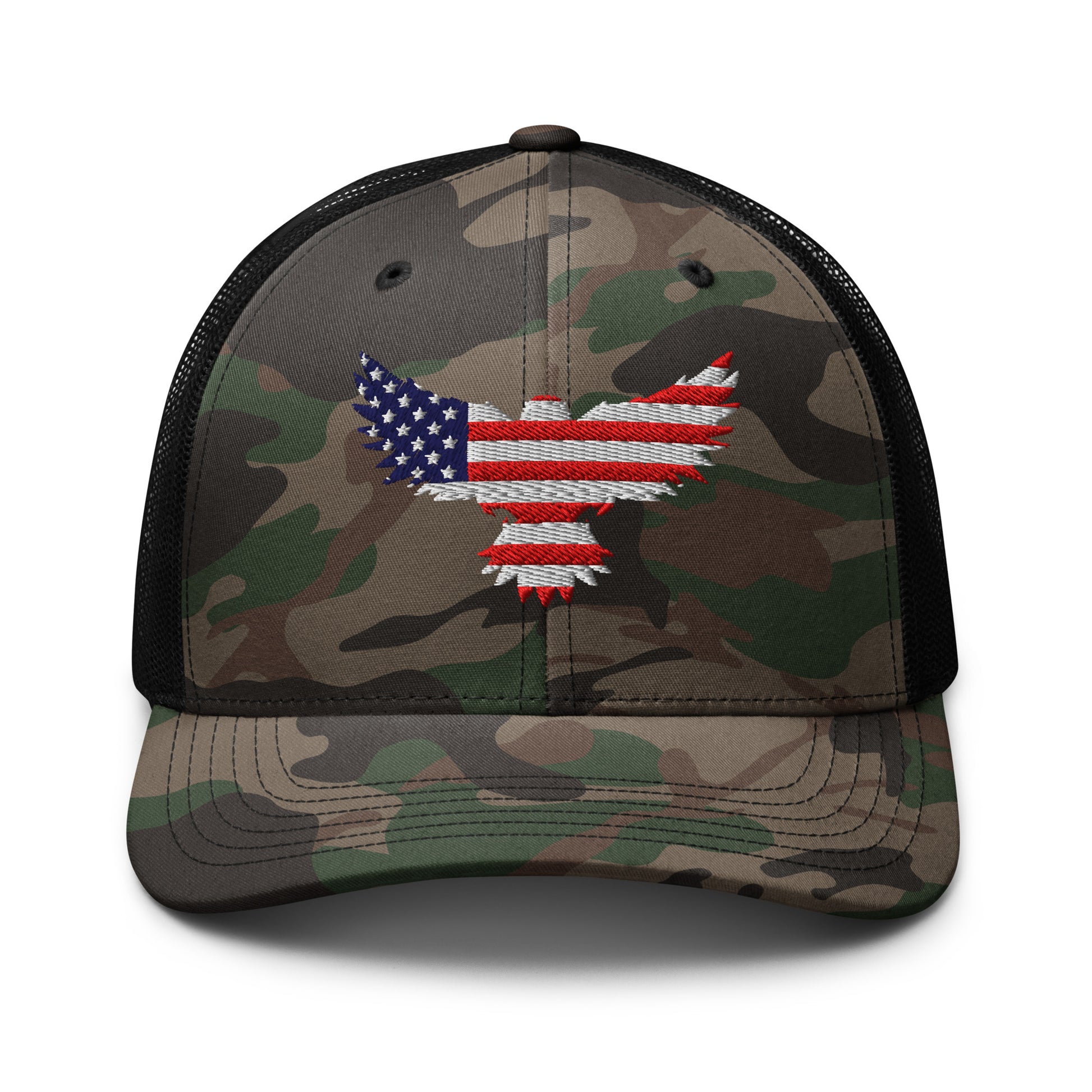Snapback Camo Trucker Hats - Red, White, and Blue Old Glory Eagle  Infidel Collective