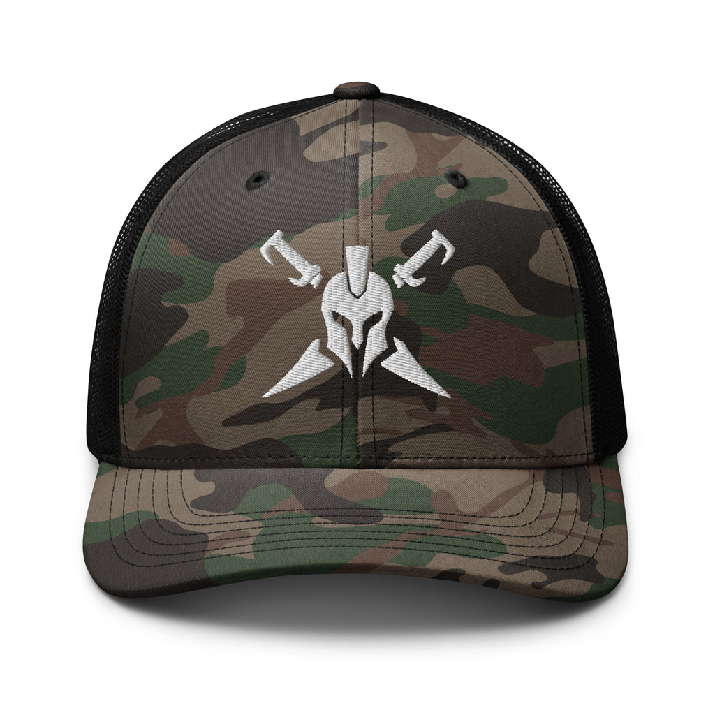 Camo Black, snapback hat, with embroidered Call to Arms, front view