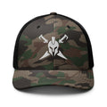 Camo Black, snapback hat, with embroidered Call to Arms, front view