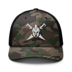 Camo Black, snapback hat, with embroidered Call to Arms, front view