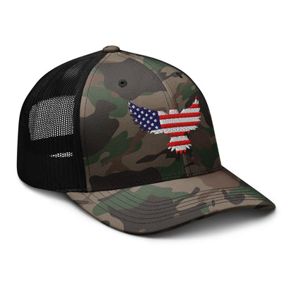Snapback Camo Trucker Hats - Red, White, and Blue Old Glory Eagle  Infidel Collective