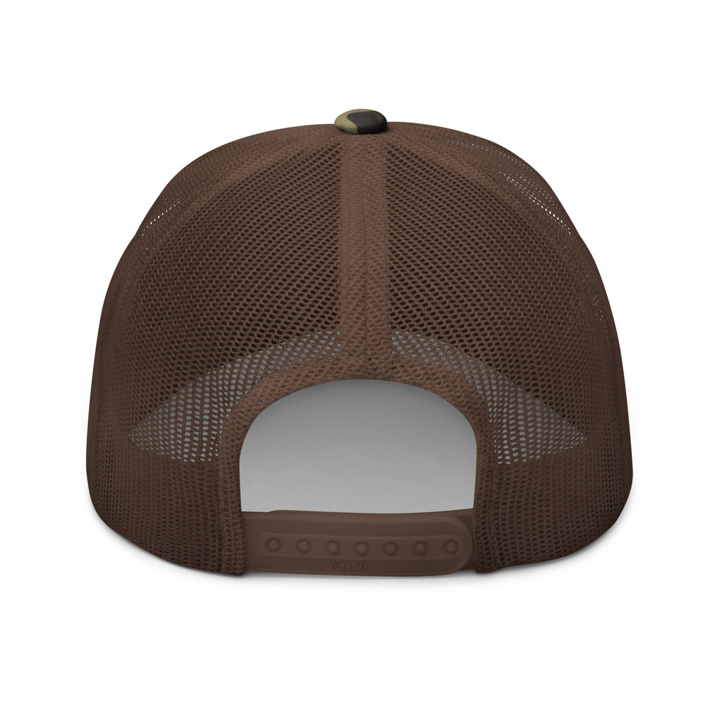 Camo Brown, snapback hat, with embroidered Call to Arms, back view