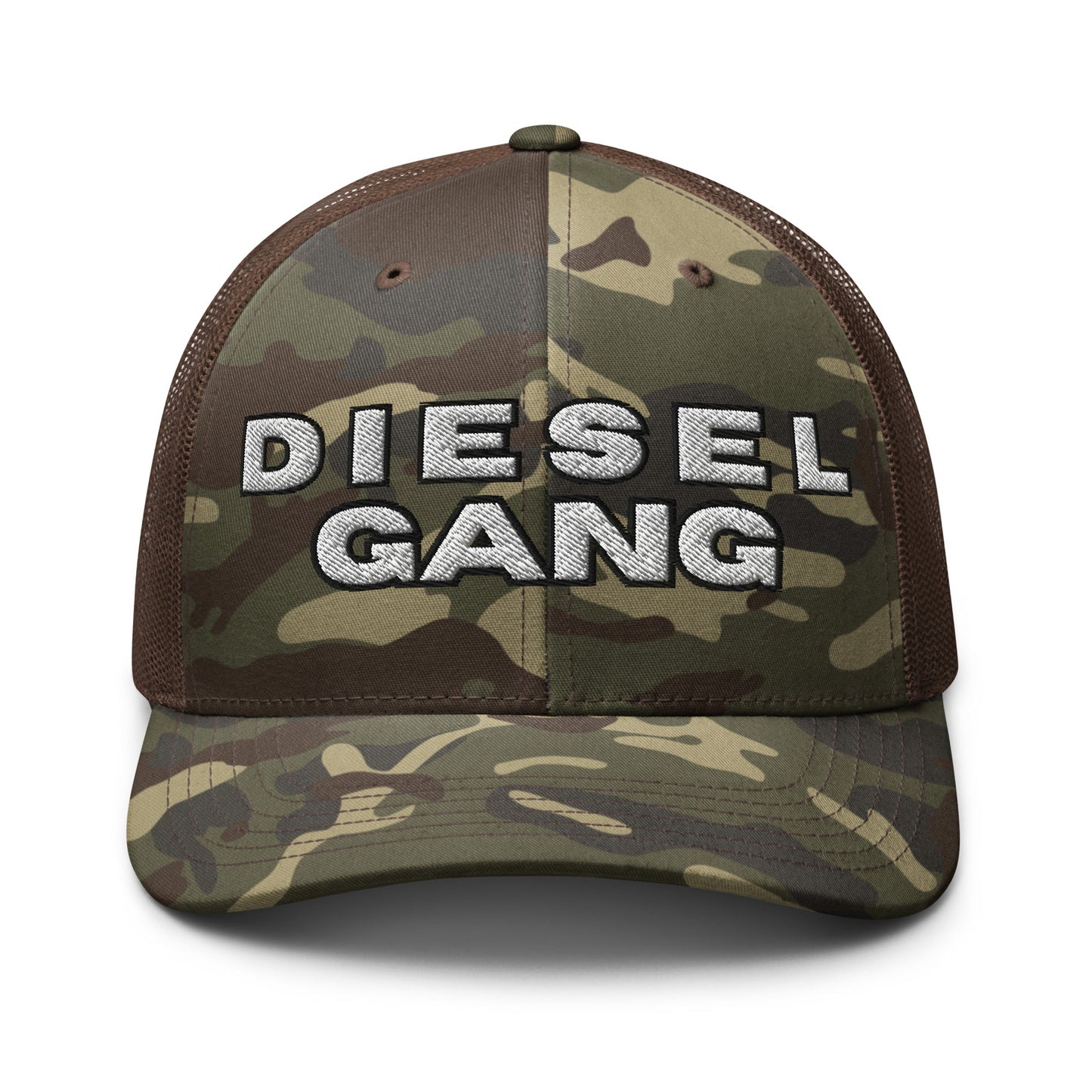 Hats Camo-Brown Snapback Custom Trucker Hat – Diesel Gang Camo Edition for Rugged Style Infidel Collective