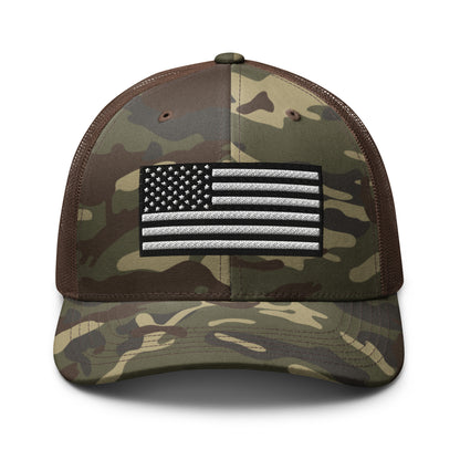 Monochrome US Flag Camo Patriotic Hat - Custom Snapback Trucker Caps  Infidel Collective